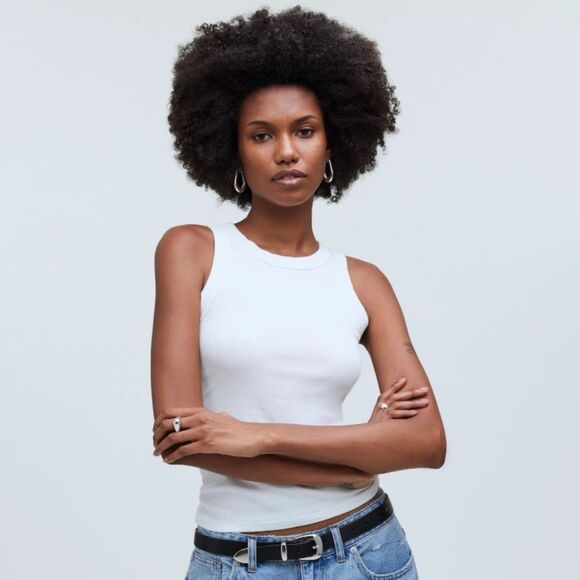 Madewell Top XXS Summer Rib Cutaway Tank White Perfect Racerback - Picture 12 of 12